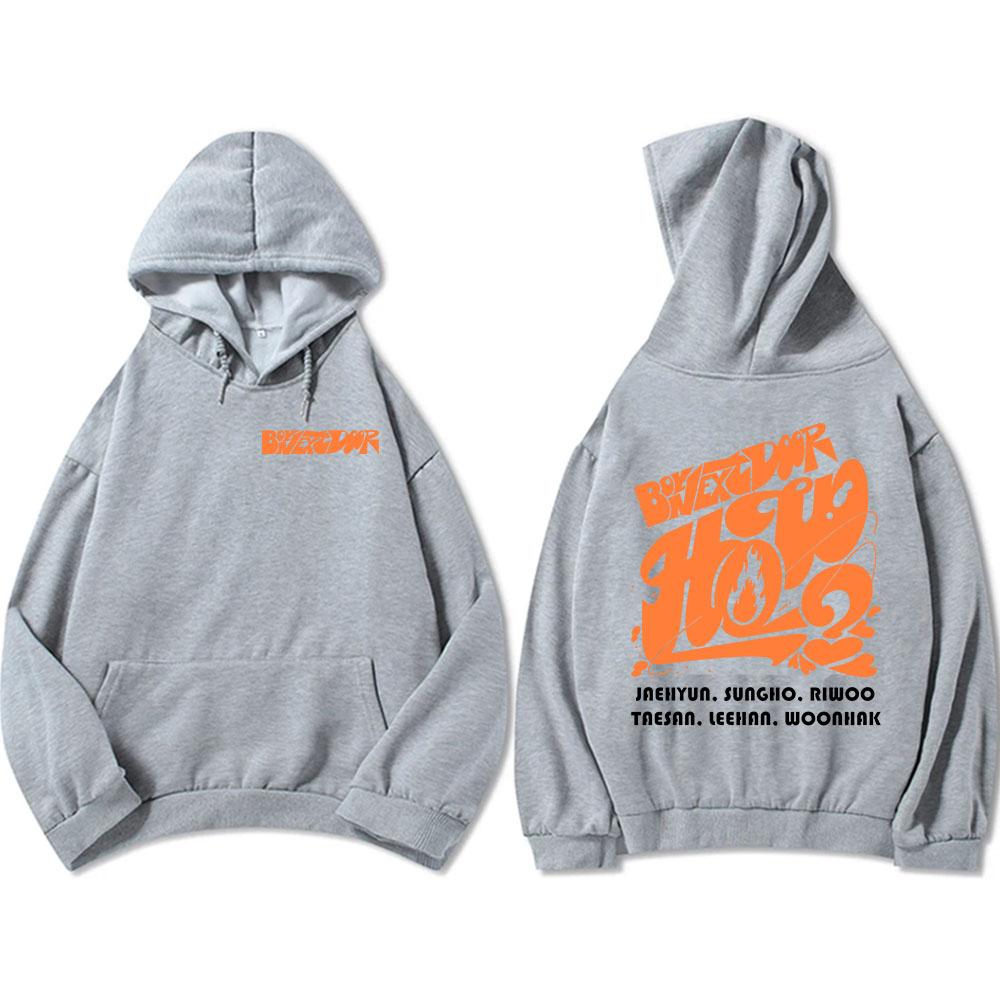 

Зимняя одежда BOYNEXTDOOR Boys Band Толстовки Модные графические принты Длинные рукава С капюшоном Пуловер XS серый