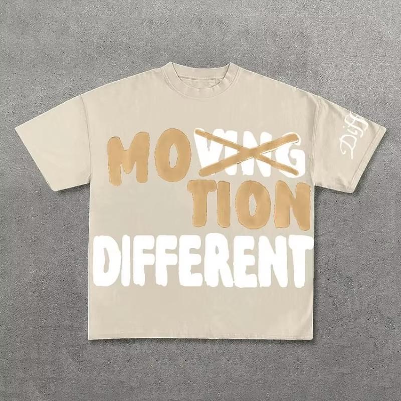 Vintage Motion Different Graphic 100% Cotton Short Sleeve T-Shirt Men Y2K Short Sleeves Oversize Tshirt Streetwear Women Tops