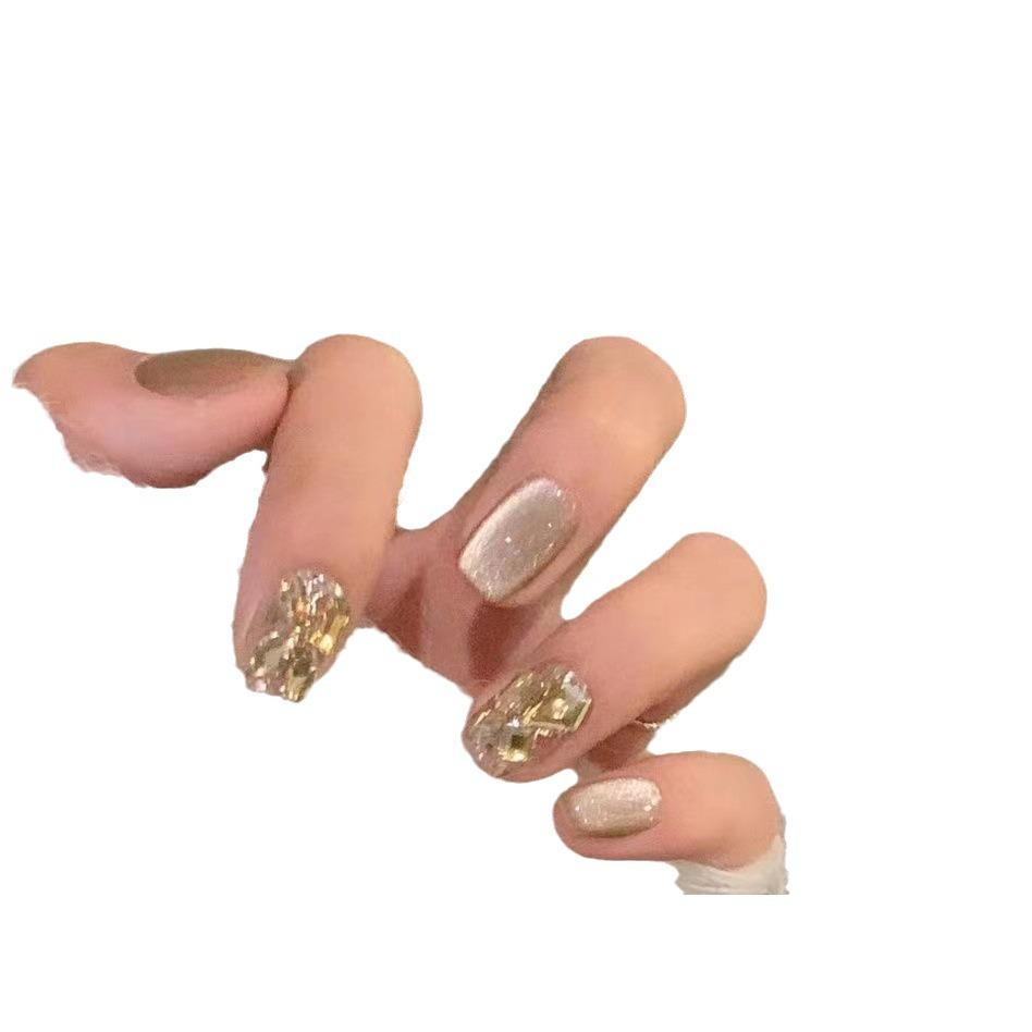 Wearing Armor Handmade Manicure Finished Fake Nail Patch Mocha Light Chase Cat Eye Flash Champagne Diamond Removable