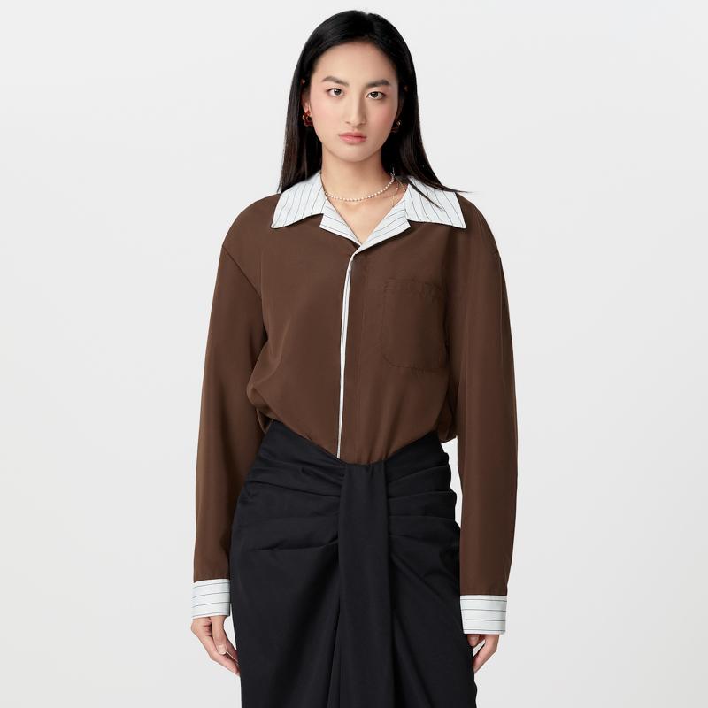 

Весна Женщины Мужчины Унисекс Длинный рукав Принт Лоскутные пуговицы Повседневные рубашки Блузка коричневый