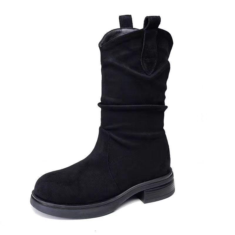 Unisex Suede Lace-Up Mid-Calf Boots with Thick Sole