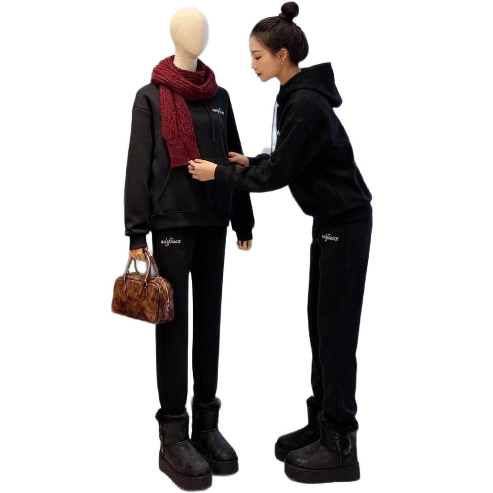 Velvet-Enhanced Casual Sports Suit - Women's Autumn/Winter 2025: Stylish Hoodie & Jogger Pants Two-Piece Set