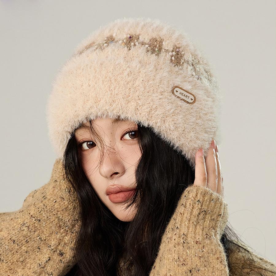 

Осень Зима Теплая Вязаная Шапка Женская Шапка с Защитой Ушей Уличная Бархатная Толстая Шерстяная Шапка бежевый