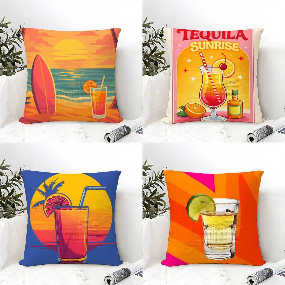 Beautiful T-Tequila Sunrise Cocktail 3 Linen Cushion Covers For Decorative Sofa Home Pillows Case Car Chair Pillows Cases