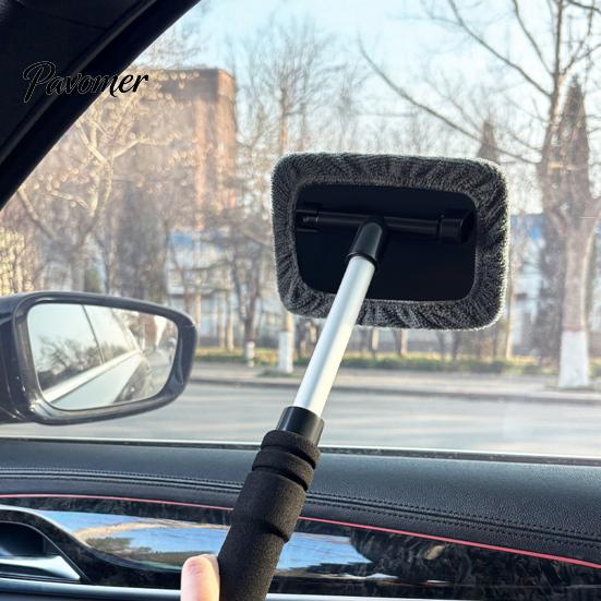 SUV Window Cleaning Accessories Car Windshield Cleaner with Retractable Handle & Rotating Head Microfiber Pads, Auto Glass Absorbent Pads Tool