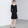 Elegant Mid-Length Black & White Color Block Spring/Autumn Dress