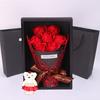 Valentine's Day Flower Bouquet with Bear And Gift Box 7 Scented Soap Flowers Artificial Rose Carnation Bouquet for