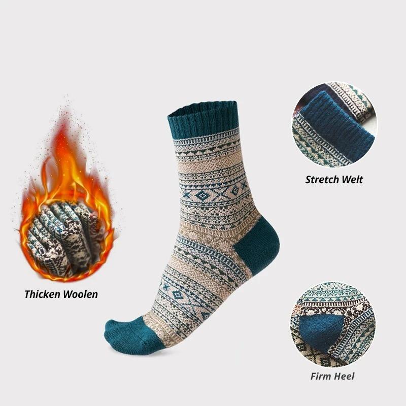 15/10/5 Pairs of Fall and Winter Double Road Vintage Socks Thickened Warm Ethnic Style Men's Wool Socks Mid-calf Socks