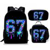 Hip Hop Popular Funny 67 Six Seven 3D Print 3pcs/Set Pupil School Bags Laptop Daypack Backpack Crossbody Lunch Bag Pencil Case