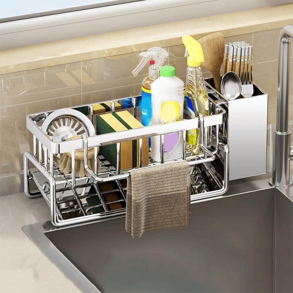 Stainless Steel Sink Drain Rack Large Capacity Dishcloth Rack Sponge Holder  for Home