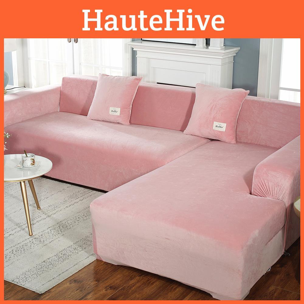 Simple Solid Color Plush Surface Sofa Protection Cover With Anti Slip Strip For Household Protection