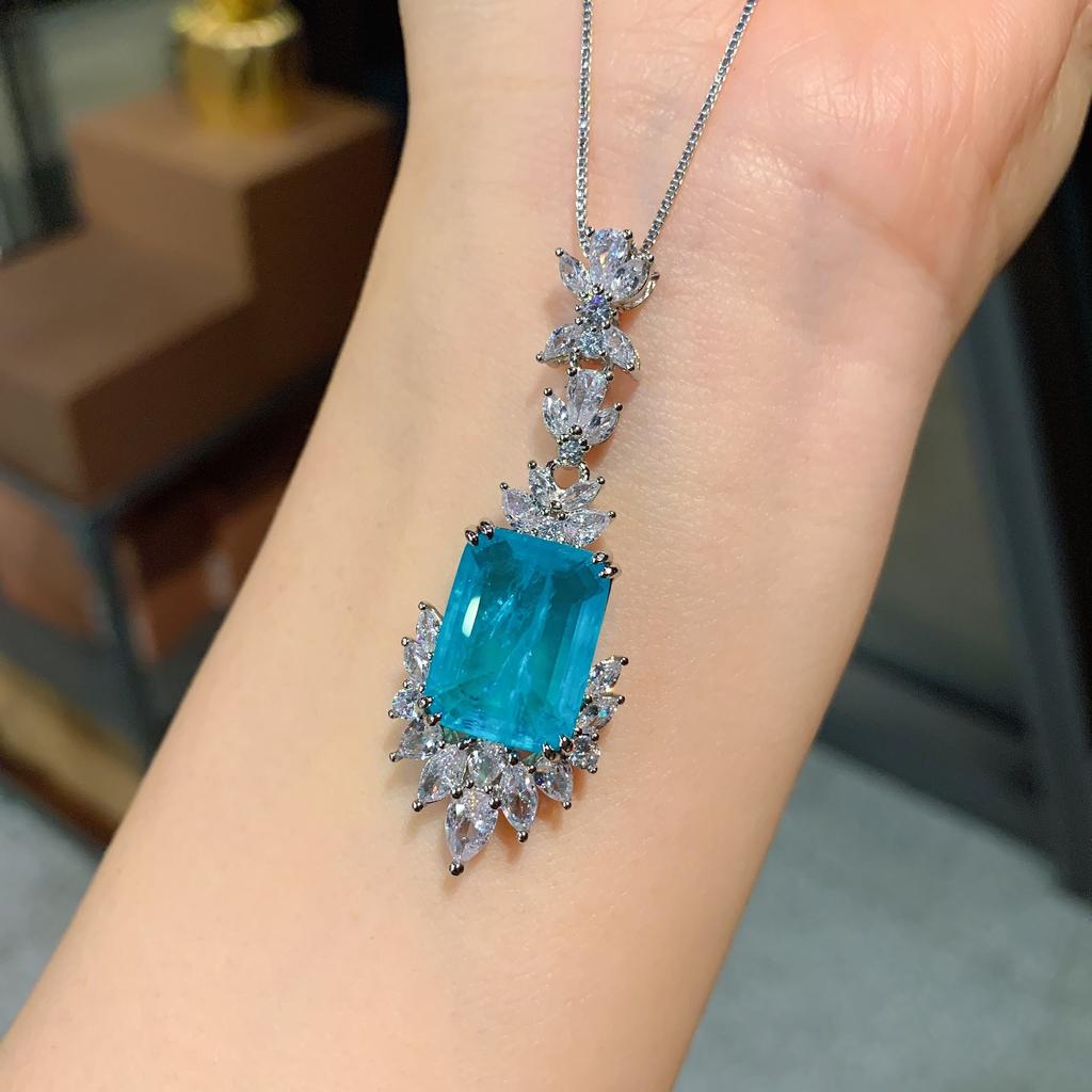 Jewelry Simulation Paraiba Ring Necklace Stud Earrings Set Creative Full Diamond Luxury Set Main 12 * 16