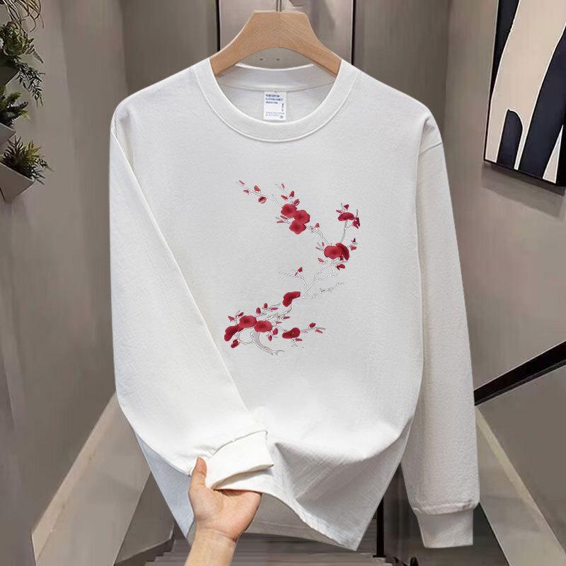 Heavy Round Neck Men'S T-Shirt Autumn American Trendy Brand Personalized High-Quality Printing Versatile Long-Sleeved Clothes