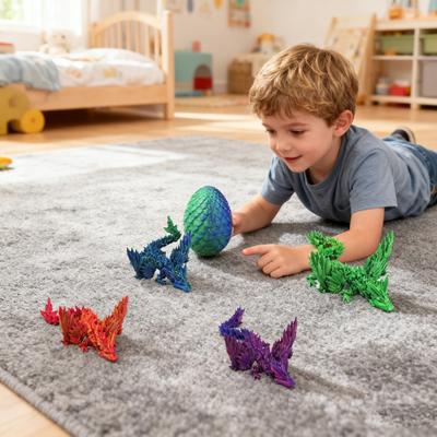 3D spausdinta drakono kiaušinio figūrėlė, judančios jungtys, skraidančio drakono figūrėlė, fidget žaislas, drakono kiaušinis su artikuliuotu drakonu viduje, dekoracija, ornamentas