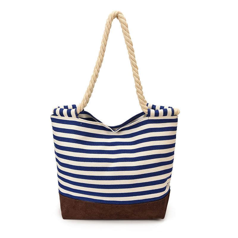 Striped Tote Bag Rope Handle Casual Beach Shoulder Purse Large Capacity