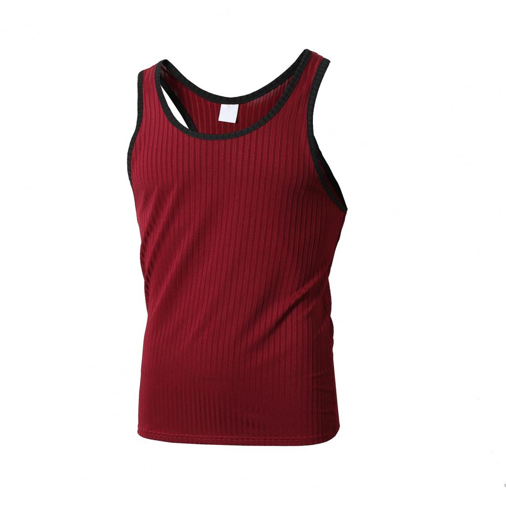Summer Men Sport Vest Sleeveless O Neck Single Color Striped Texture Quick Dry Elastic Good Breathability Pullover Basketball Gym