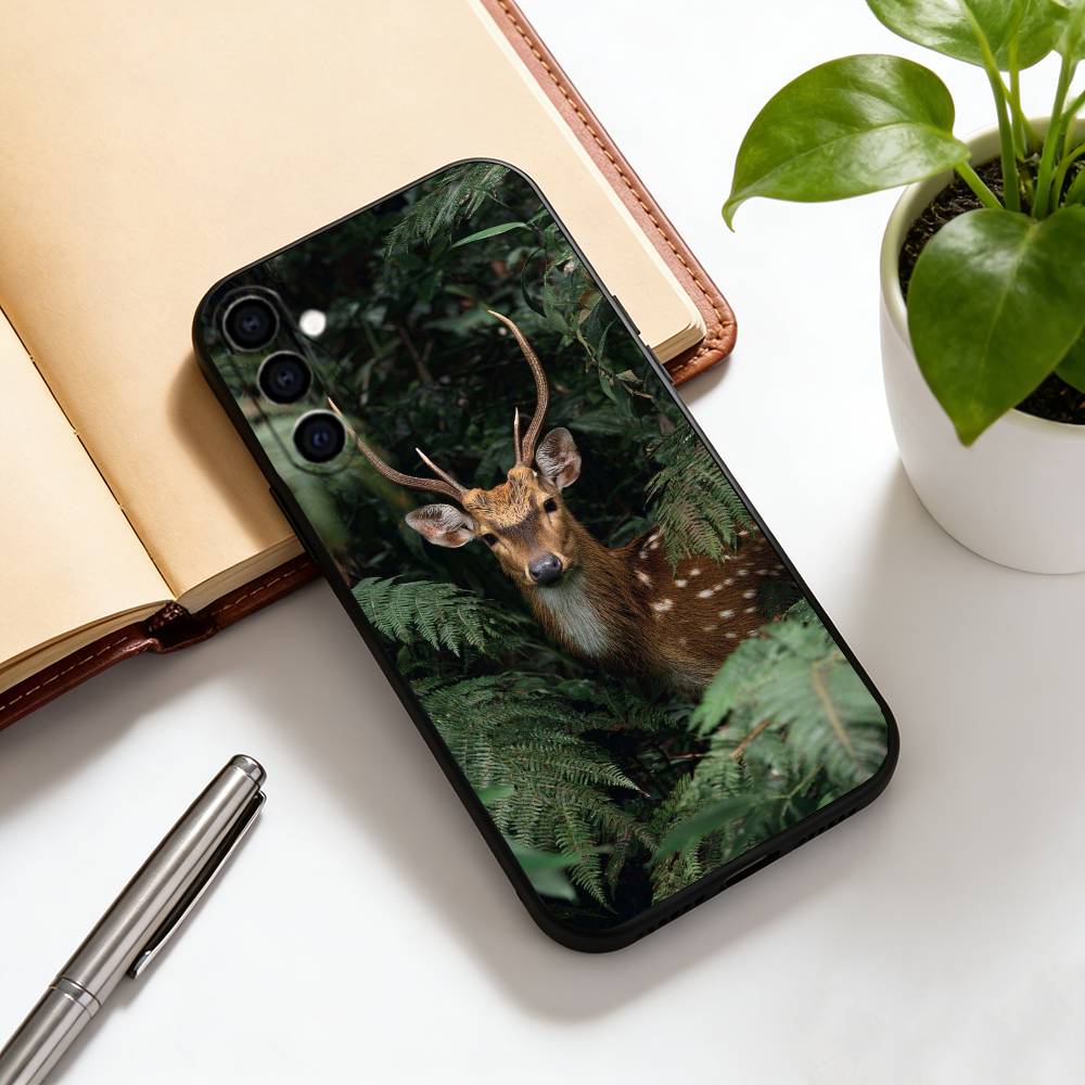 Deer  Phone Case Black Silicone Soft For Samsung Galaxy A73,A72,A71,A70,A53,A52,A51