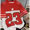 Men's Quick-dry Tee 23 Number Star Pattern T Shirt Red White Style Dry Striped Design Casual Daily Wear Tshirt Trendy Sports