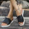 Fashion Pu Leather Women's Wedge Sandals Summer 2025 Bowknot Open Toe Plus Size Rome Sandals Woman Comfortable Lightweight Beach Sandles