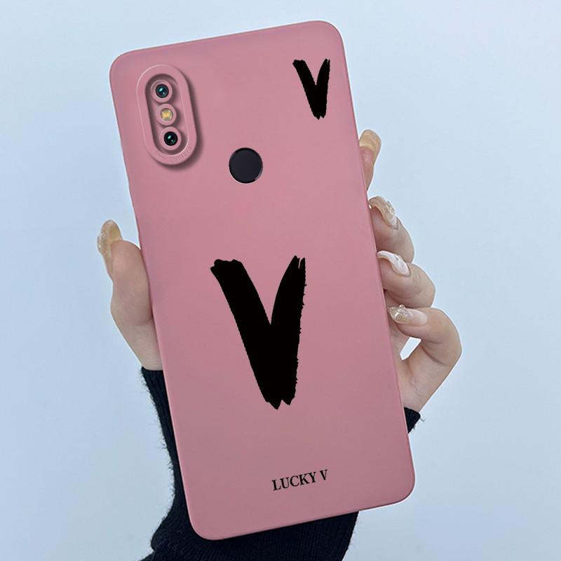 Lucky Initial Letter Phone Case For Xiaomi Mi A2 (Mi 6X) Casing Full Protect Camera Lens Shockproof TPU Soft Matte Cover Bumper
