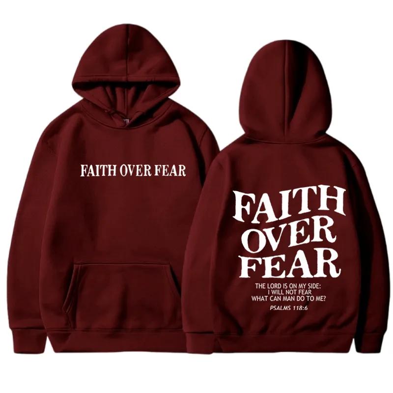 FAITH OVER FEAR Printed Men's and Women's Casual Long Sleeve Hoodie Harajuku Hip Hop Sports Top