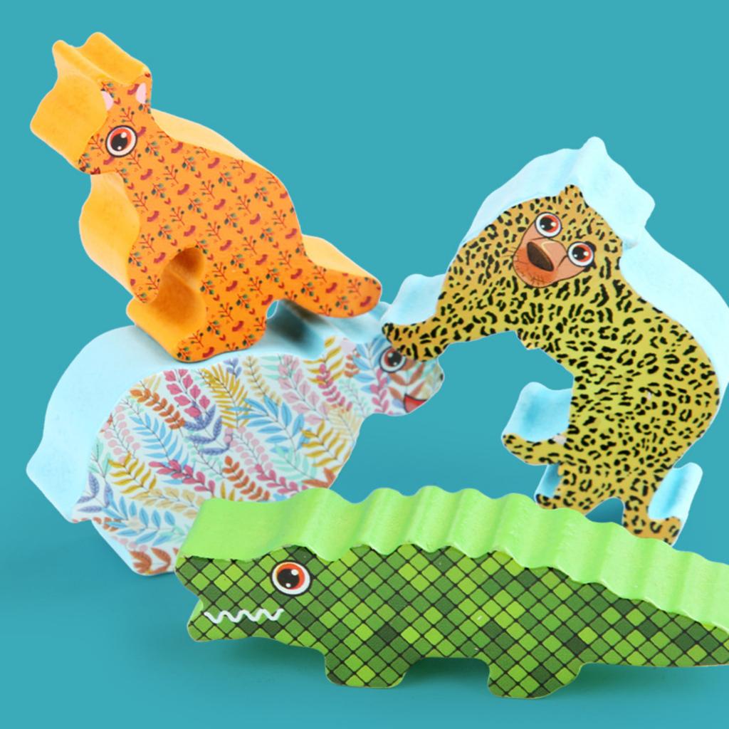 Animal Themed Balancing Building Block, Shape Matching Construction, Interactive Wooden Toy For Parents And Children.