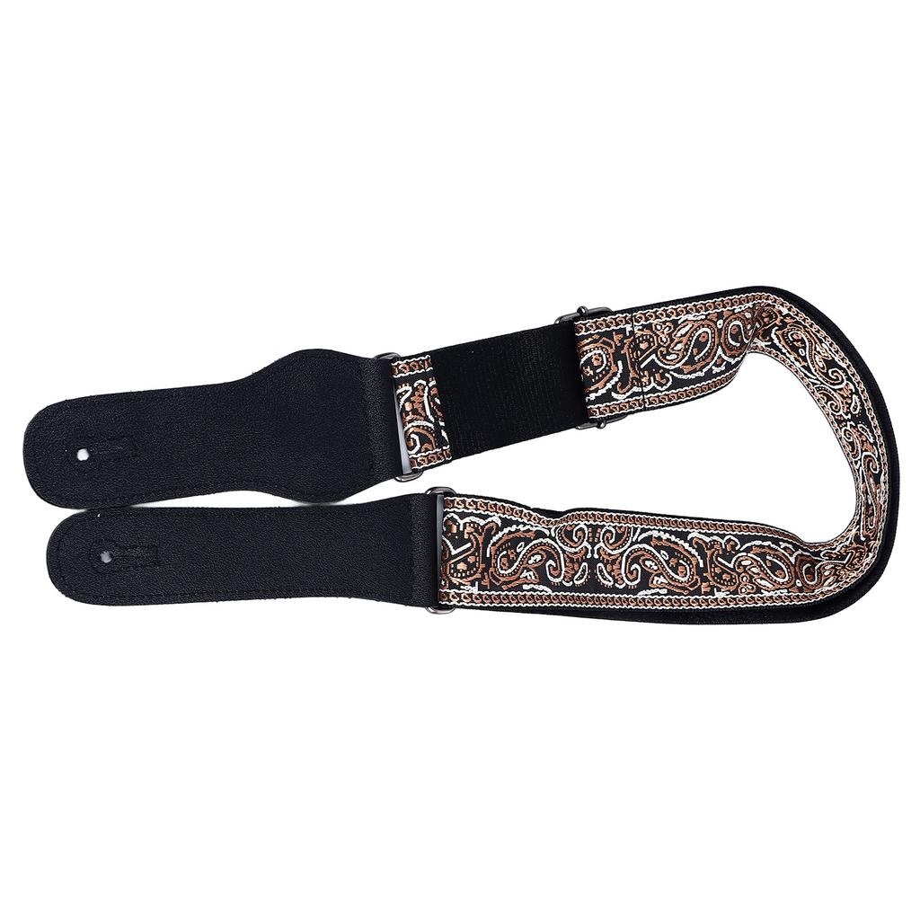 Guitar Strap Embroidery Widened Adjustable Shoulder Strap with Picks for Acoustic Electric Guitar Bass Brown