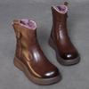 Johnature Genuine Leather Retro Thick Soled Women's Short Boots Versatile Wool Warm Snow Boots