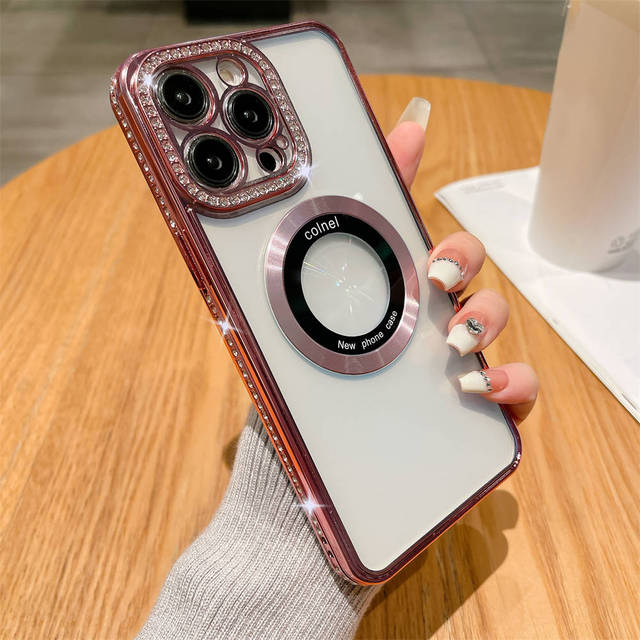 Shining Glitter Diamond Wireless Charging Phone Case For Iphone 14 13 12 11 Pro Max 14 Plus 14pro Shockproof Clear Bumper Cover