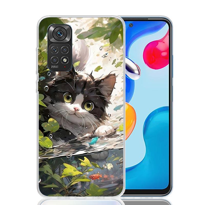 Cartoon Cute Cat Fish Aesthetic Phone Case For Xiaomi Redmi Note 14 13 12S 12 11S 11T 11E Pro Plus 10S 10 Art Customized Co
