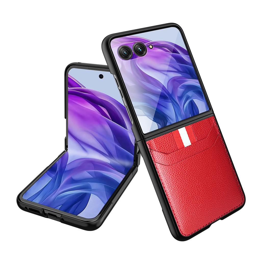 For Motorola Razr 60 Ultra 5G Case Litchi Texture PU+PC Phone Cover with Screen/Lens Film