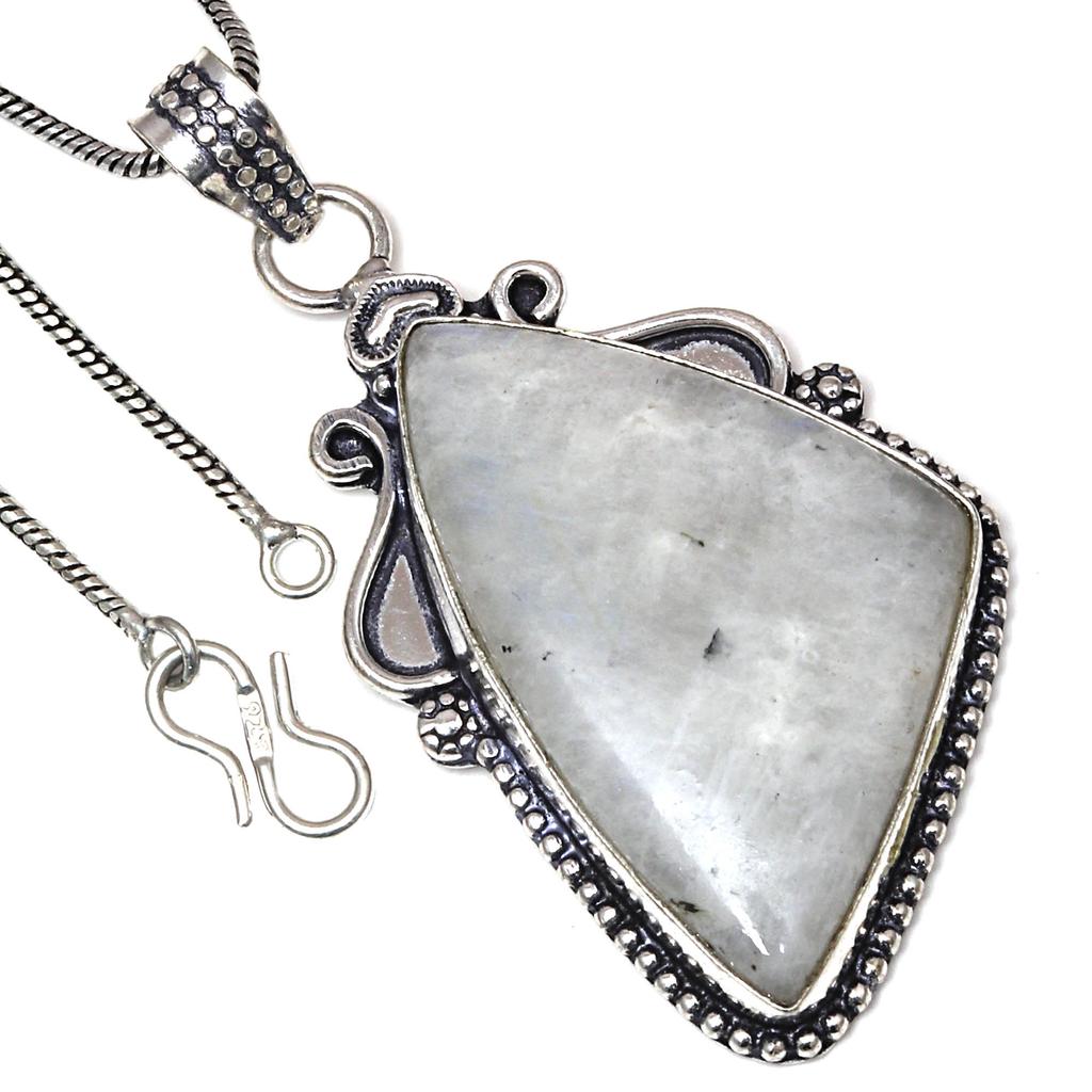 Pendant Moonstone Cabochon Gemstone Valentine'Day Gift Silver Jewelry 2.25"