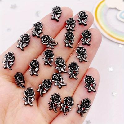 100pcs Resin Glitter Mini White Black A Rose Nail Art Flatback Rhinestone DIY Wedding Scrapbook Earrings Decor Accessories Appliques Crafts