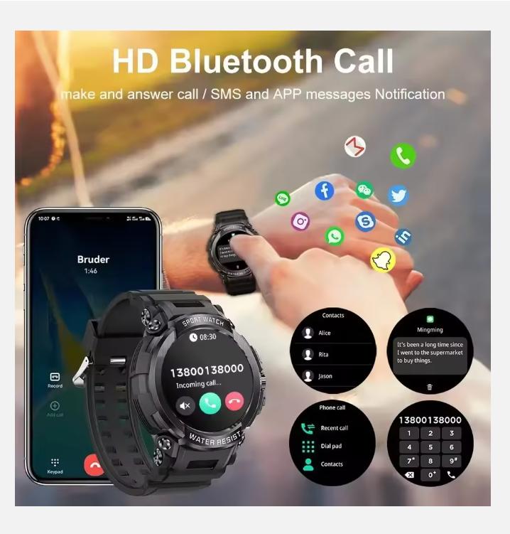 1.5" Bluetooth Call GPS Smart Watch Men 120+ Sports Fitness Tracker Health Monitor Smartwatch for Android IOS 600mAh T90
