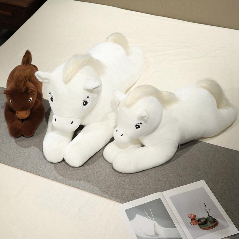 Cartoon Lying Down Brown Horse Throw Pillow Plush Toy Doll Foal Zodiac Horse Doll Children Soothing Doll