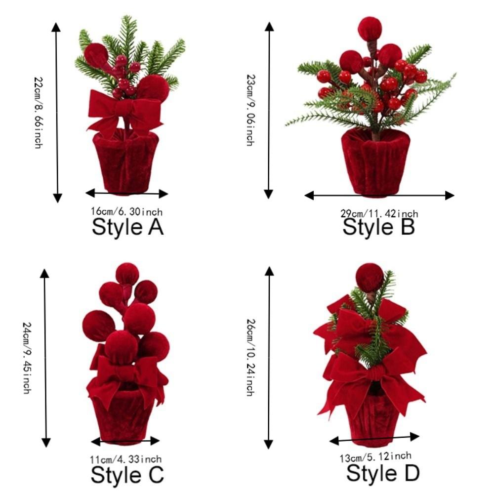 Artificial Pine Branches and Berries Red Christmas Ball Potted Plant Desktop