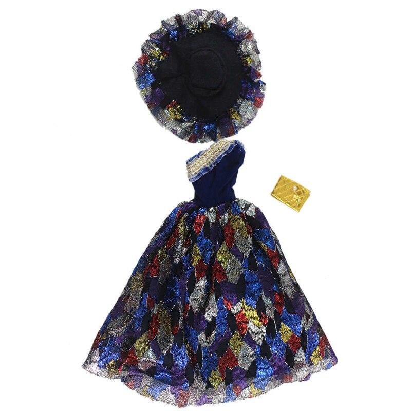 

Темно-синяя модная кукольная одежда для куклы Барби, платье принцессы, вечернее платье и шляпа для куклы Барби, наряд для куклы 1/6, аксессуары для куклы разноцветный