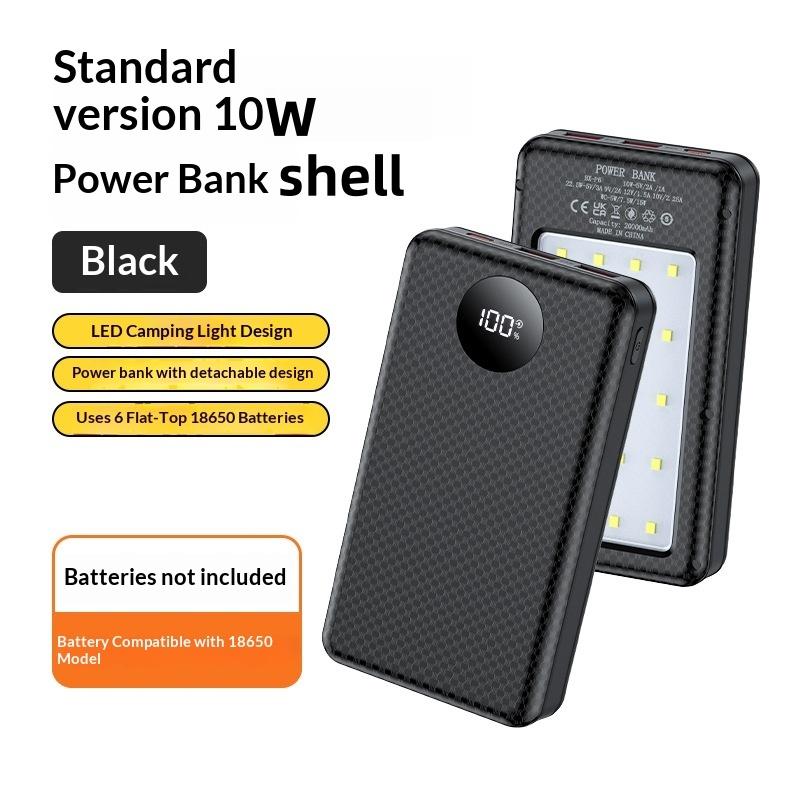 1Pcs Dual Usb Type C Charge Shell 6*18650 Power Bank Battery Box Holder With Camping Lights For Phone 18650 Battery Cases