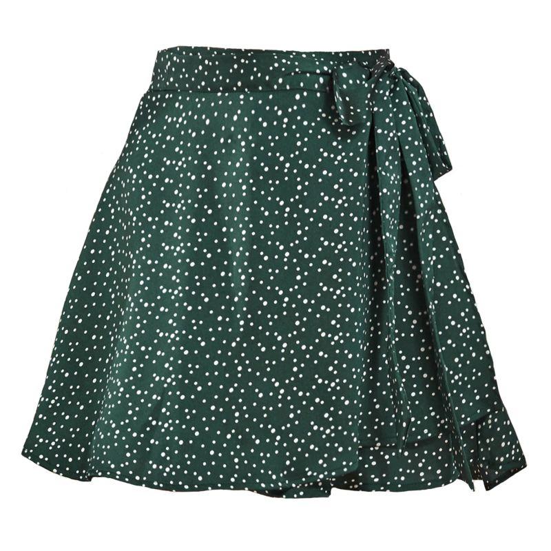 

Summer Solid Skirt High Waist Fashion One-Piece Lace-up Short dress Satin Wrap Skirt Green Dot XL