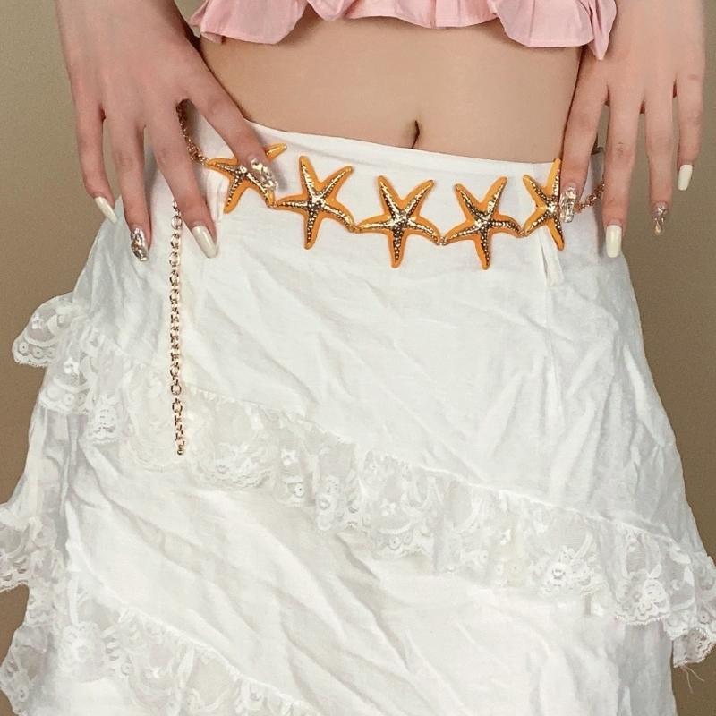 Bohemian Starfishes Waist Chain With Mixed Materials For Beach Vacation Outfits Summer Resort Accessory Stylish Adjustable Hip Belt