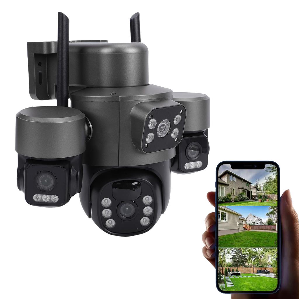 3 Lens Solar Security Camera 6MP HD 360 Degree Viewing Angle IP66 Water Proof Motion Detection WiFi Smart for Outdoor