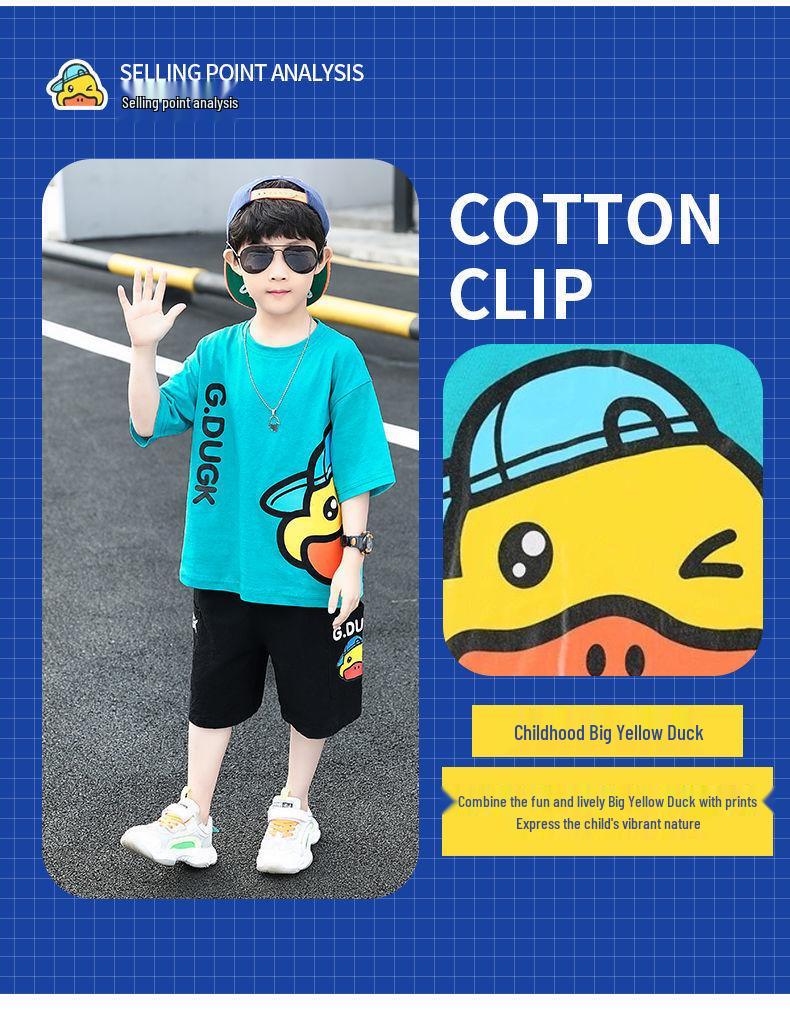 Trendy 2024 Little Yellow Duck Boys' Summer Short Sleeve Set - Fashionable and Handsome