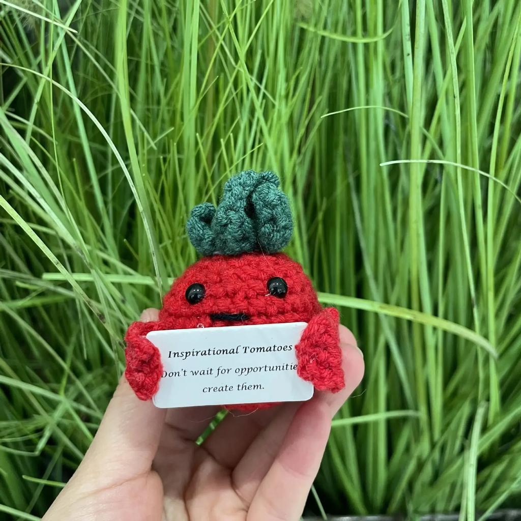 White Elephant Gifts Potato Mini Funny Knitted Wool Toy with Positive Card Cute Creative Life Doll Potato for Birthday Gift