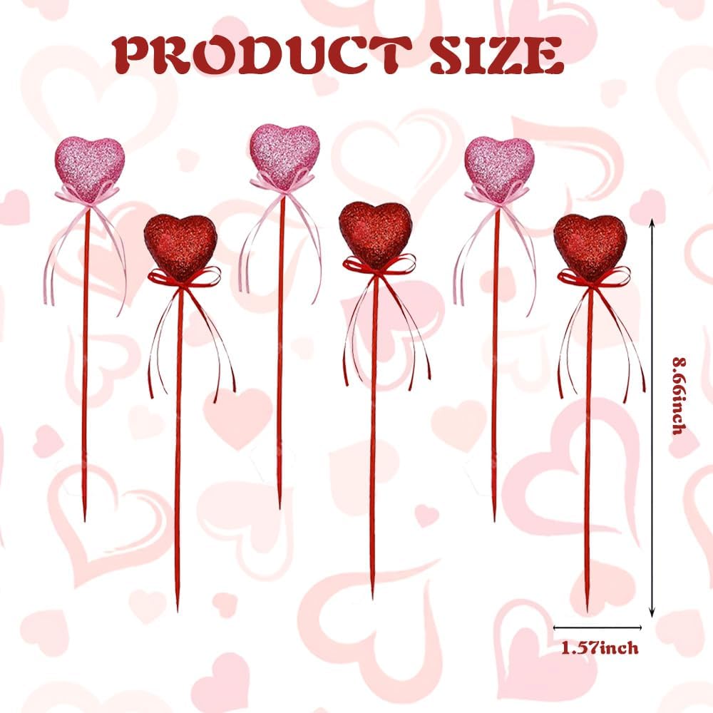 12Pcs Valentine's Day Glitter Red Pink Puffy Heart Picks Foam Heart Picks Sparkly Sticks for Wedding Flower Arrangements Floral Bouquet Home Holiday