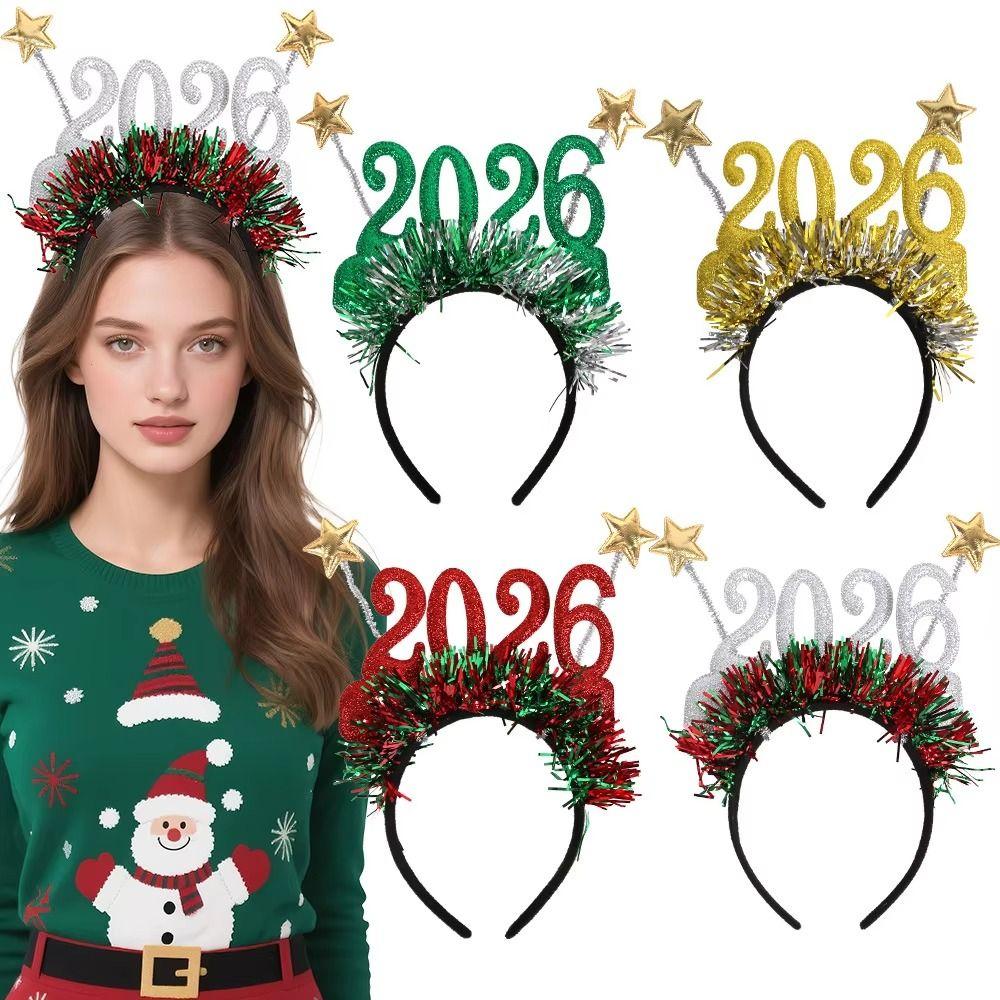 Cute 2026 Happy New Year Headband Sequin New Year Decorative Glasses  New Year Dress Up
