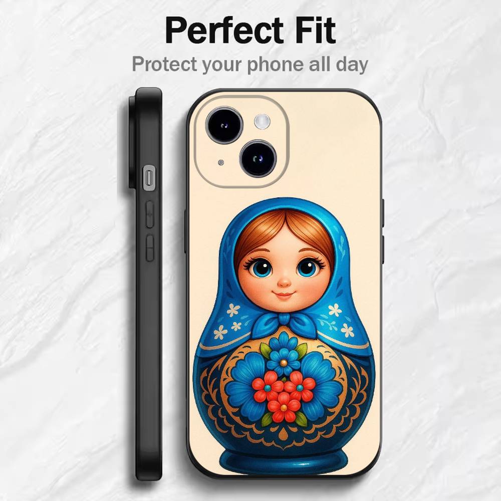 Matryoshka Art Russian Phone Case For 17 16 15 14 13 12 11 Mini XS XR X 6S 6 Pro Max Plus Black Soft Cover