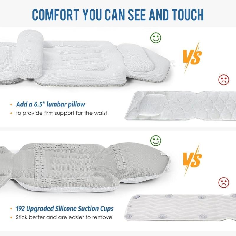 Nonslip Spa Mat Build in Lumbar Support for Back Comfort Easy Installation Fast Drainage Holes and Wide Compatibility