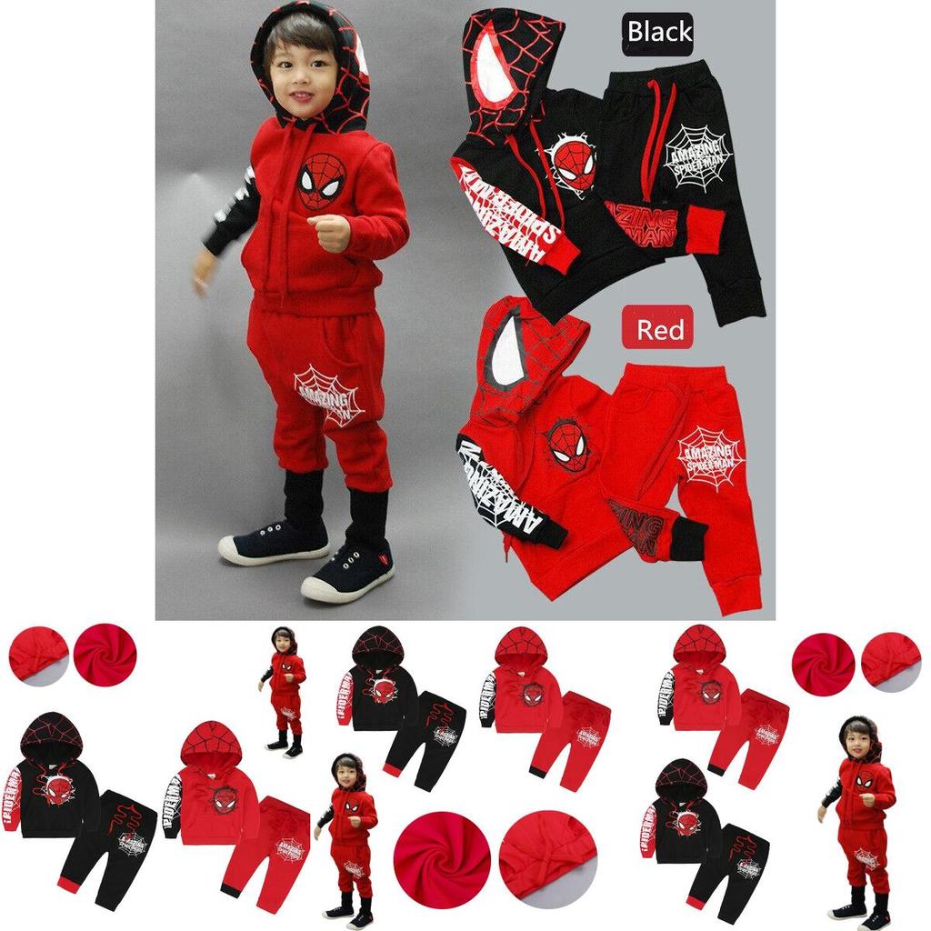Stilvoller Kinder Spiderman Langarm Trainingsanzug Kapuzenkleidung Outfits