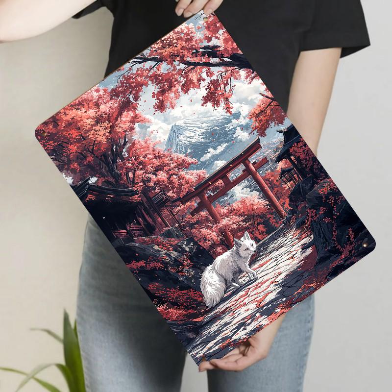 

Japanese Fuji Mountain Sakura Fox Shrine Torii Gate Landscape Metal Iron Painting Home Decor Wall Art 20x30cm（7.8x11.8inch）