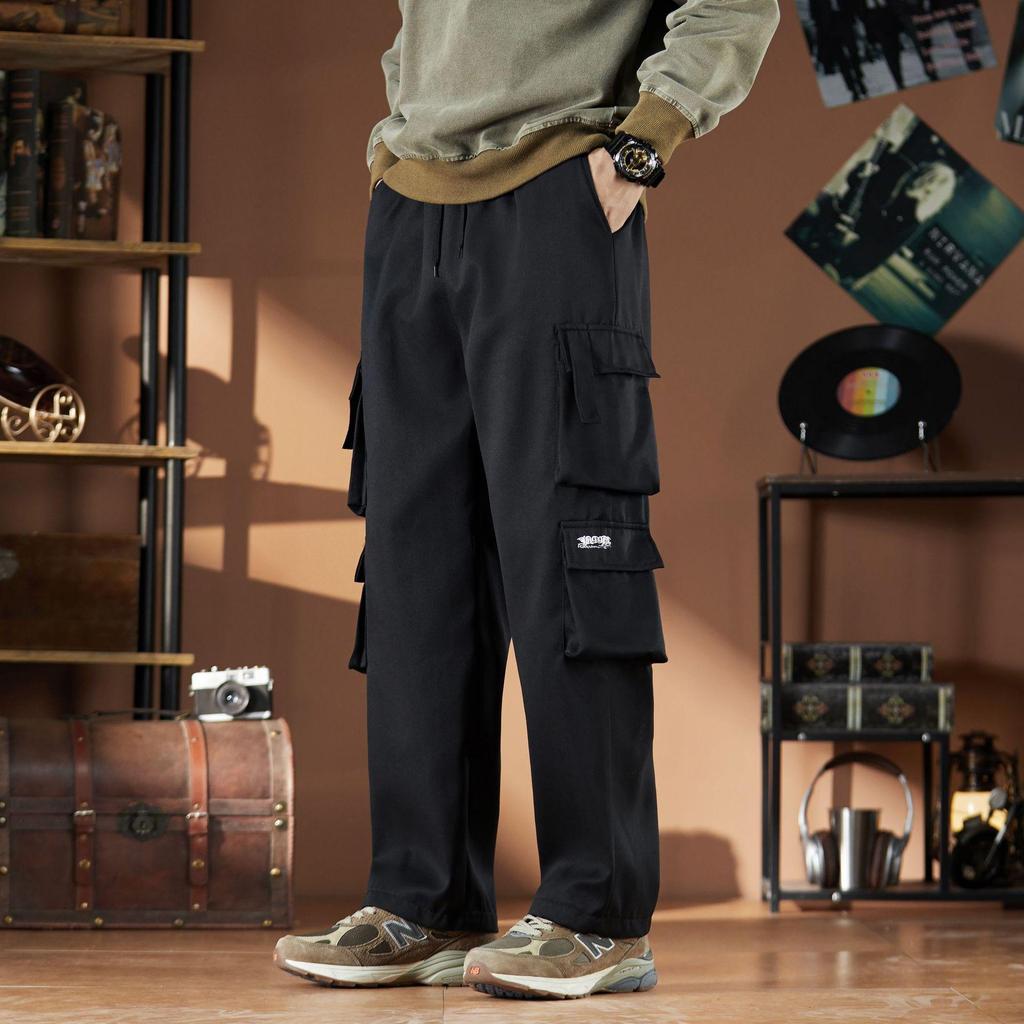 Men's High Street Trend Multi-Pocket Loose Casual Pants: Spring & Autumn Fashion Straight-Leg Trousers